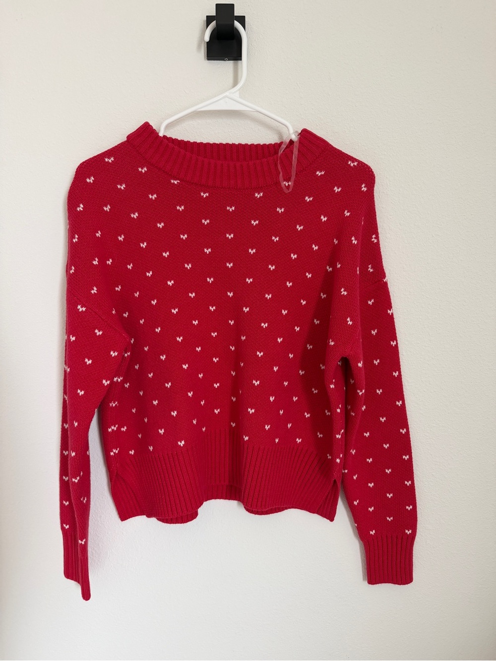 Francesca's Red Crewneck Sweater with White Hearts, Valentine’s Sweater XS